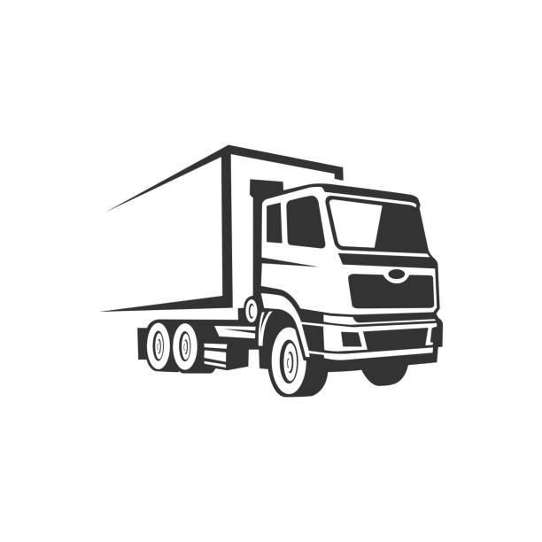 ilustrações de stock, clip art, desenhos animados e ícones de truck logistic vector silhouette logo template. perfect for delivery or transportation industry logo. simple with dark grey color - truck trucking business wheel
