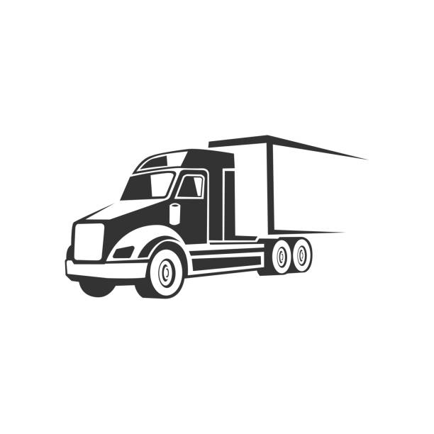 ilustrações, clipart, desenhos animados e ícones de modelo de logotipo da silhueta vetorial logística do caminhão. perfeito para entrega ou logotipo da indústria de transporte. simples com cor cinza escuro - truck semi truck silhouette vector