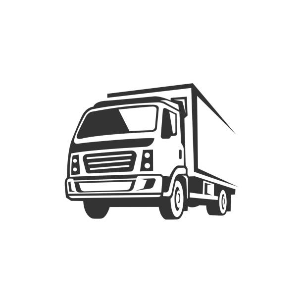 ilustrações, clipart, desenhos animados e ícones de modelo de logotipo da silhueta vetorial logística do caminhão. perfeito para entrega ou logotipo da indústria de transporte. simples com cor cinza escuro - truck semi truck silhouette vector