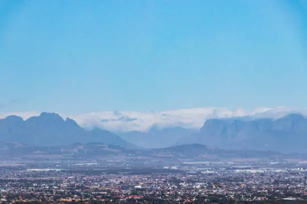 Photo of Panoramic view of Cape Town cityscape and mountains, South Africa.