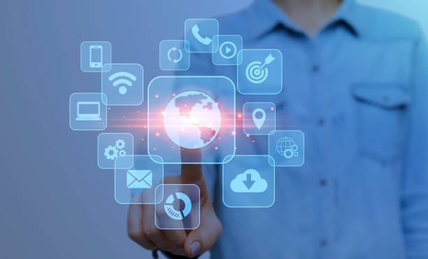 istock Digital Marketing. Woman Pushing Button On Virtual Screen With Various Web Icons 1270372880