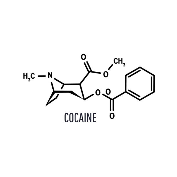 ilustraciones, imágenes clip art, dibujos animados e iconos de stock de cocaína, fórmula química estructural de coque sobre fondo blanco - resoplar