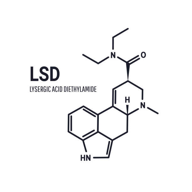 Lysergic acid diethylamide, LSD, also known colloquially as acid, structural chemical formula on white background Lysergic acid diethylamide LSD, also known colloquially as acid, structural chemical formula on white background drawing of a advanced math formulas stock illustrations