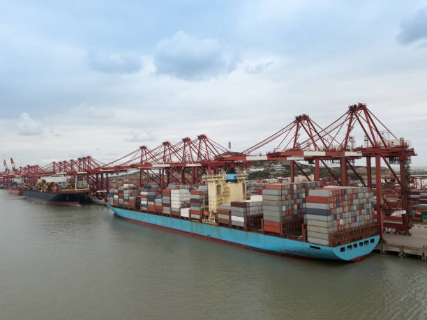 istock Container terminal handling area, aerial view 1270374657