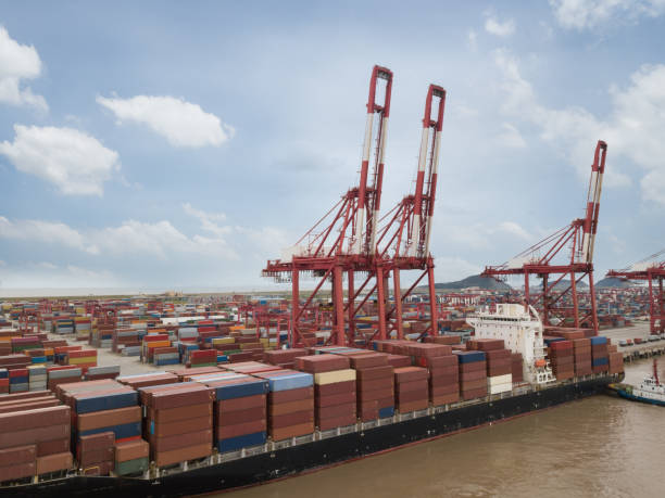 istock Container terminal handling area, aerial view 1270374660