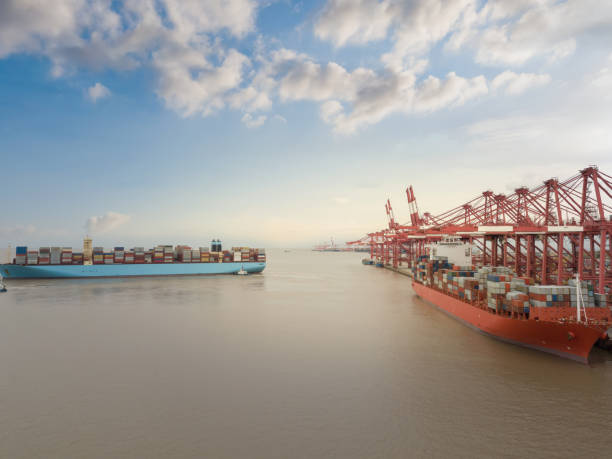istock Container terminal handling area, aerial view 1270374663