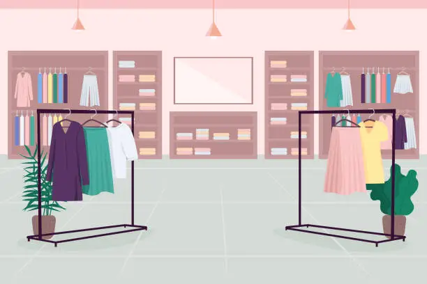 Vector illustration of Clothes emporium flat color vector illustration