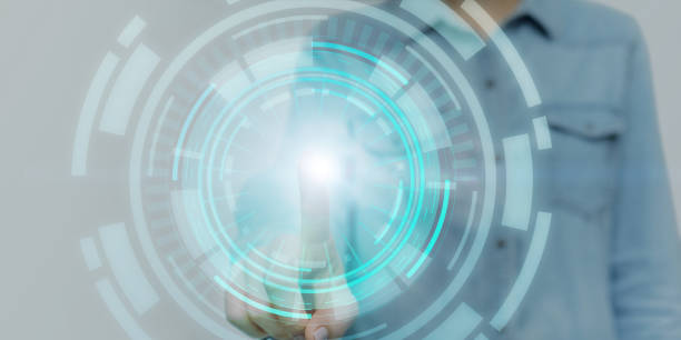 istock Close up of businessperson touching virtual panel with finger 1270378481