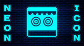 Glowing neon Shooting gallery icon isolated on brick wall background. Vector