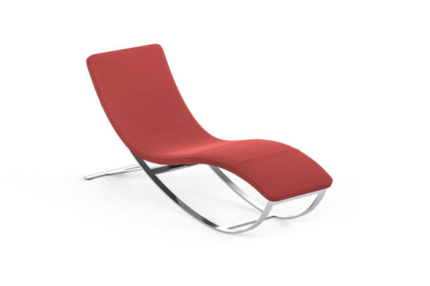 Lounge chair Red chaise longue on chrome metal legs on white background - 3d render chaise longue stock pictures, royalty-free photos & images