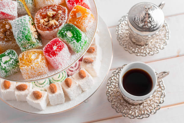 istock Turkish delight on a wooden table. creative photo 1270379844