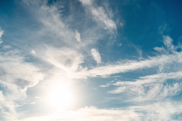 istock Blue sky with white clouds and sun. Abstract Natural background and texture. 1270381993