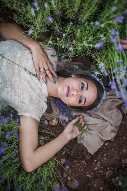 istock Smart looking sensual girl in lavender fields 1270382027
