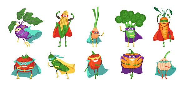 Funny Superhero Vegetable Cartoon Character Set Flat Vector Isolated  Illustration Stock Illustration - Download Image Now - iStock