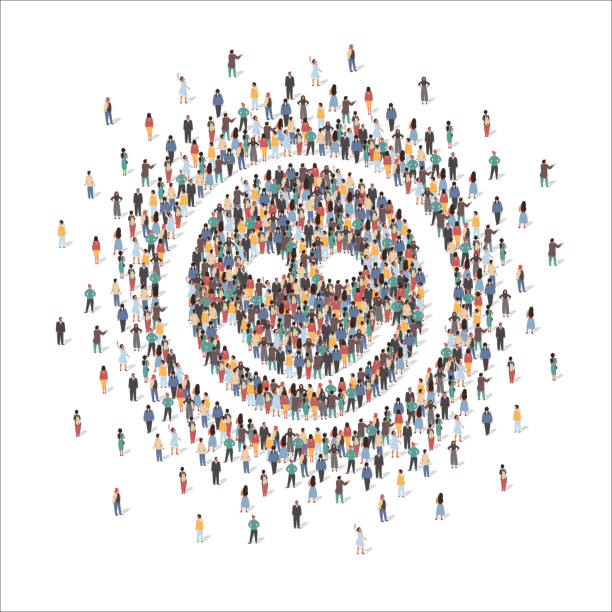 istock Large group of people forming human smile shape symbol, flat vector illustration. Joy and happiness symbol. 1270383549