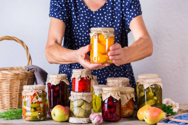istock Homemade preserved, fermented food, pickled, marinated vegetables, fruit compote 1270385559