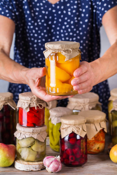 istock Homemade preserved, fermented food, pickled, marinated vegetables, fruit compote 1270385603