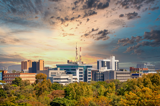 Aerial panorama of Gaborone city the capital of Botswana