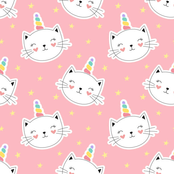 istock Seamless pattern cute kitty unicorn, little kitten. Girlish print for textiles, packaging, fabrics, wallpapers. 1270388281