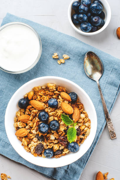 istock Baked granola with yogurt and blueberries. 1270392394