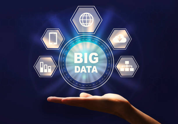 istock Male hand holding big data network inforgaphic icons on palm, creative collage 1270392430