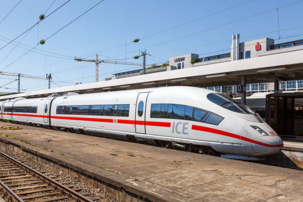 ICE 3 train at Stuttgart main station railway in Germany Stuttgart, Germany - April 22, 2020: ICE 3 train at Stuttgart main station railway in Germany. deutsche bahn stock pictures, royalty-free photos & images