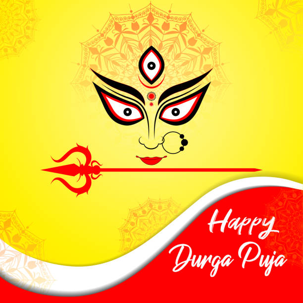 illustrations, cliparts, dessins animés et icônes de fond heureux d’illustration vectorielle de durga puja avec des yeux de déesse durga et trishul. - soi bangla