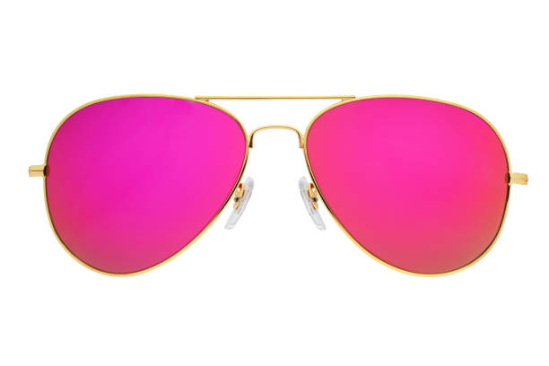 흰색 배경에 고립 된 핑크 미러 에비에이터 선글라스 - 조종사 안경 뉴스 사진 이미지