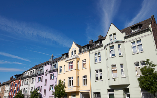 Row of diverse townhouses, Germany.