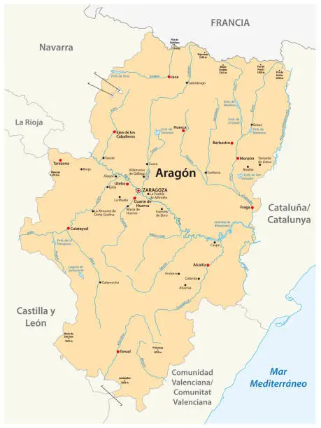 Vector illustration of vector map of the spanish autonomous region of Aragon