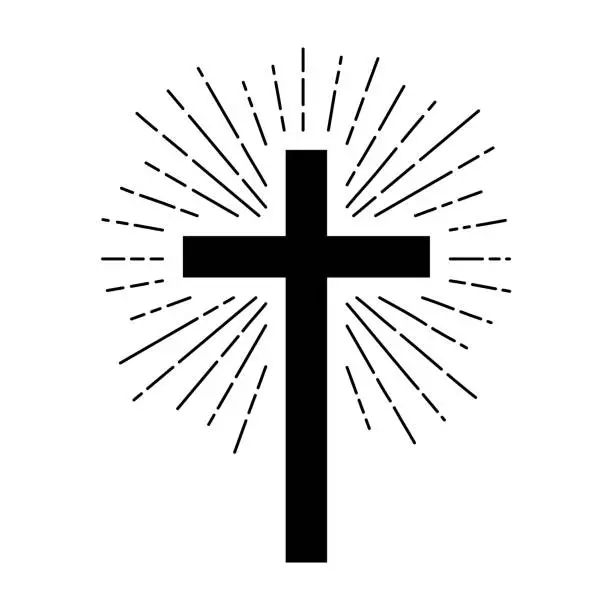 Vector illustration of Christian cross sign hipster sun starburst circle retro vintage design