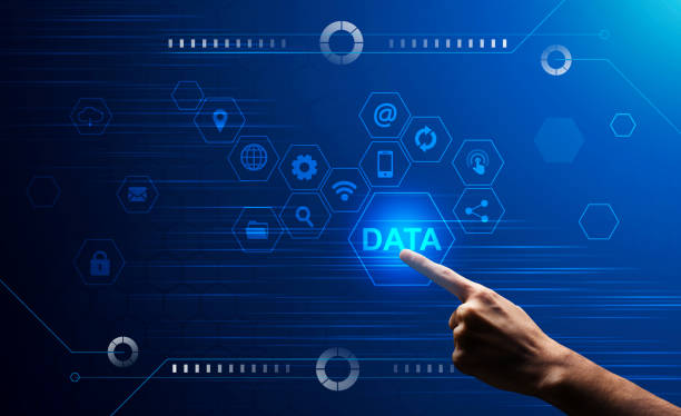 istock Male Hand Clicking On Data Button On Digital Screen With Multimedia Icons 1270401838