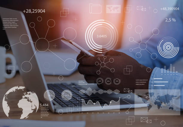 istock Modern Technologies. Analytic information diagram layered over black businessman working in office 1270402056