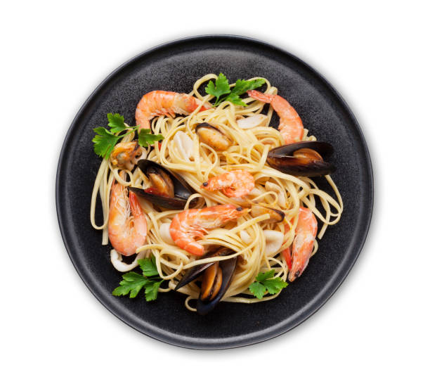 istock Spaghetti seafood pasta with clams and prawns 1270402458