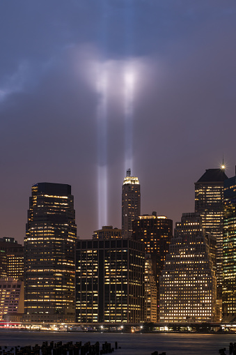 A view on the two lights in remembrance of 9/11 and the twin towers.