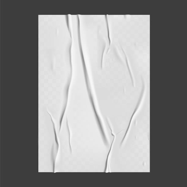 istock Glued paper with wet transparent wrinkled effect on gray background. White wet paper poster template with crumpled texture. Realistic vector posters mockup 1270405633