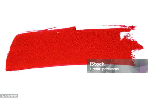 Red Lipstick Smear Smudge Swatch Stock Photo - Download Image Now - Paint, Brush Stroke, Stroking