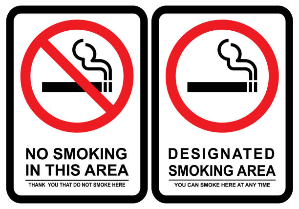 No smoking and Smoking area No smoking and Smoking area. Vector illustration cigarette warning label stock illustrations