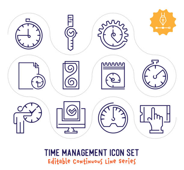 illustrations, cliparts, dessins animés et icônes de pack d’icônes de ligne continue modifiable de gestion du temps - deadline time clock urgency