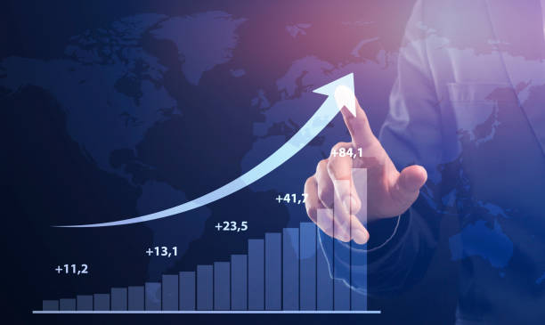 istock Unrecognizable entrepreneur pointing at interactive board with marketing bar on 1270410137