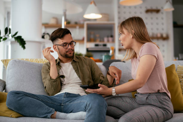istock Boyfriend and girlfriend are arguing on the couch. 1270411167