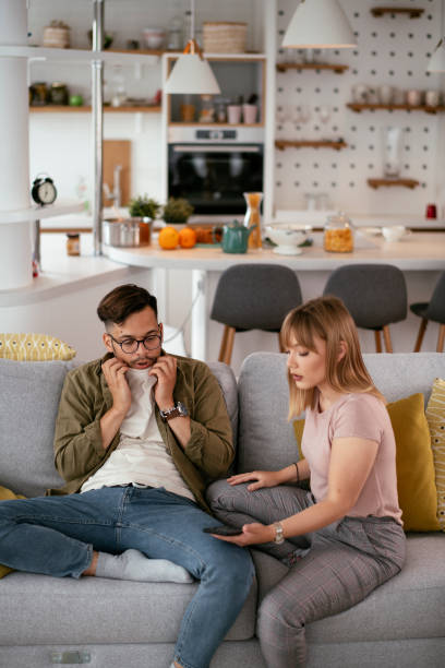 istock Boyfriend and girlfriend are arguing on the couch. 1270411520