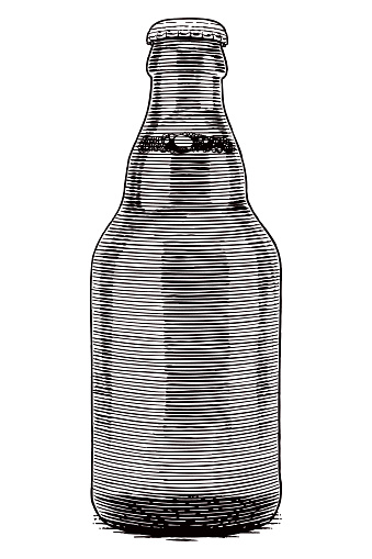 Engraving style illustration of a small beer bottle