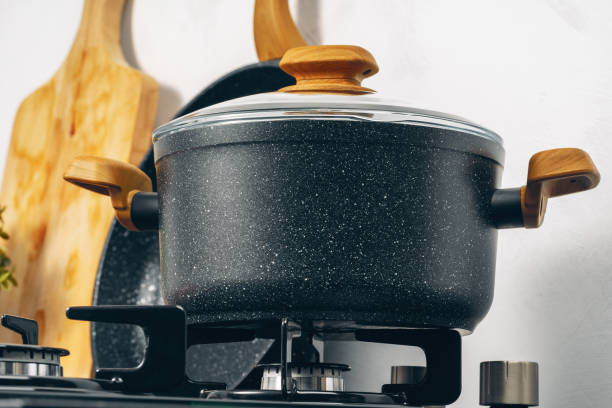 istock Clean saucepan on a gas stove in kitchen 1270429620