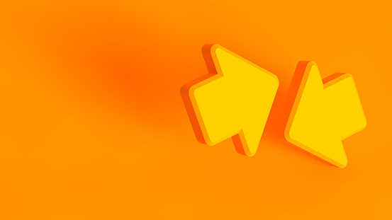 Concept stereoscopic image. Two 3d arrows isolated on orange background.