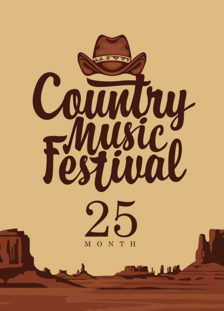 ilustraciones, imágenes clip art, dibujos animados e iconos de stock de cartel o pancarta para festival de música country - western usa