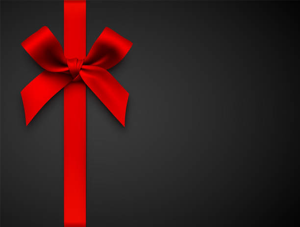 ilustraciones, imágenes clip art, dibujos animados e iconos de stock de arco de regalo rojo con cinta sobre un fondo negro - black ribbon gift bow