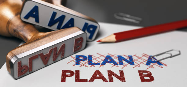 Adapting strategy. Having a plan b in case of emergency. 3D illustration of two rubber stamps withe the words plan b and a printed on a sheet of paper. Strategy concept. adaptation concept stock pictures, royalty-free photos & images