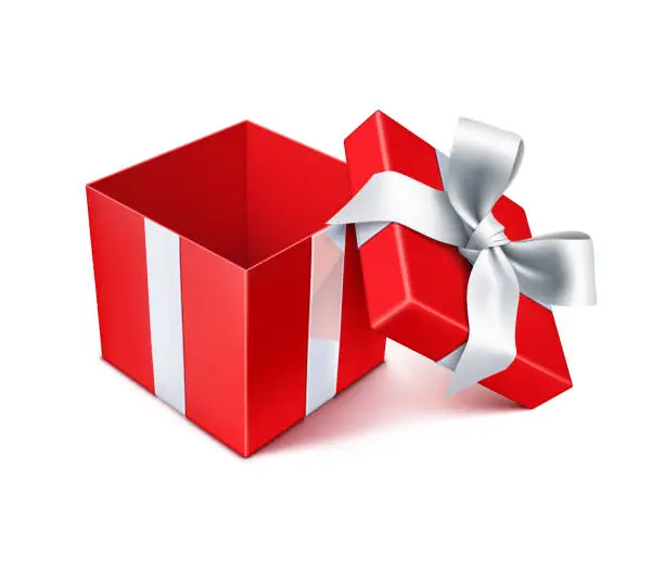 Vector illustration of Opened Red Gift Box with Silver Bow