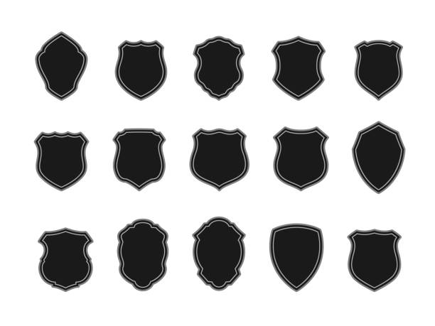 zestaw czarnych odznak wektorowych w kształcie tarcz - police officer security staff honor guard stock illustrations
